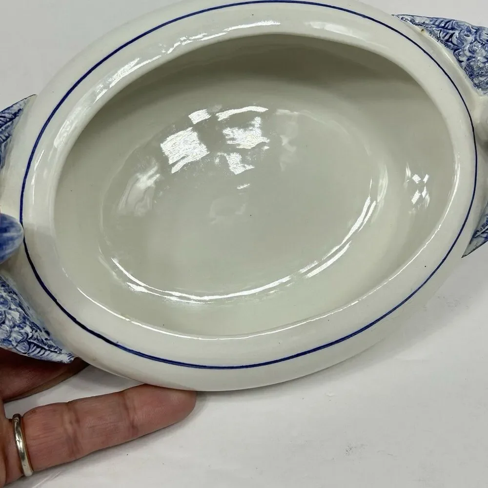 Blue White Ceramic Duck Tureen Ladle Lid Made in Italy Country Farmhouse Decor